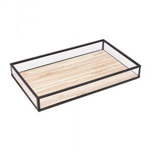 Bandeja de Metal Preta com Palha 15cm x 25cm x 3cm - Lyor