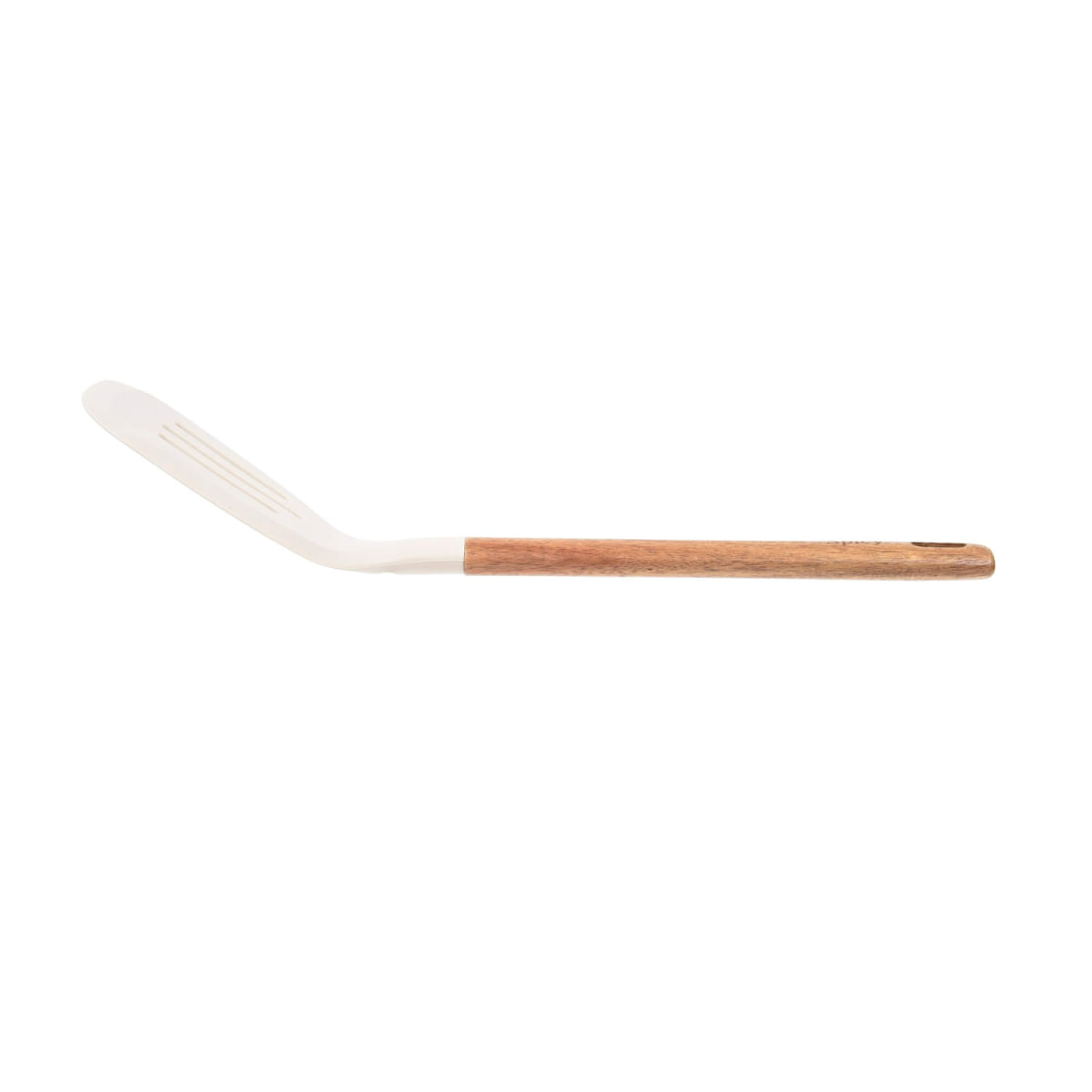 Espátula Vazada de Silicone com Cabo em Acácia Spicy Bege