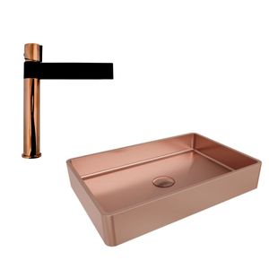 KIT DEBACCO CUBA 47X32X70 E MISTURADOR MONOCOMANDO ROSE GOLD BANHEIRO