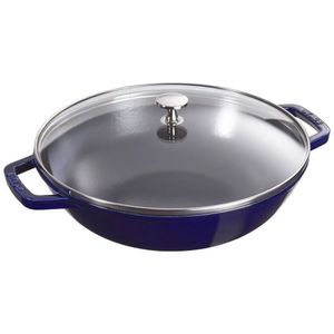 FRIGIDEIRA WOK STAUB REDONDA C/ TAMPA DE VIDRO AZUL MARINHO 30CM 405114670