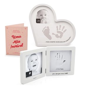 Kit Porta-Retrato Mão de Bebê, Porta-Retrato Carimbo no Coração e Cartão Manual da Mãe Incrível