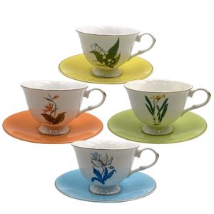 Xícara De Café Coloridas New Bone China Com Borda Dourada 90Ml 8 Peças - L'Hermitage