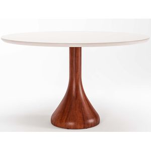 Mesa Dubai Redonda 4 Lugares Tampo Com Vidro 120 x 120 x 79 cm (C x L x A) - Cor Offwhite/Castanho