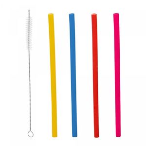Kit 4 Canudos Silicone Coloridos Reutilizáveis c/Escova 22cm