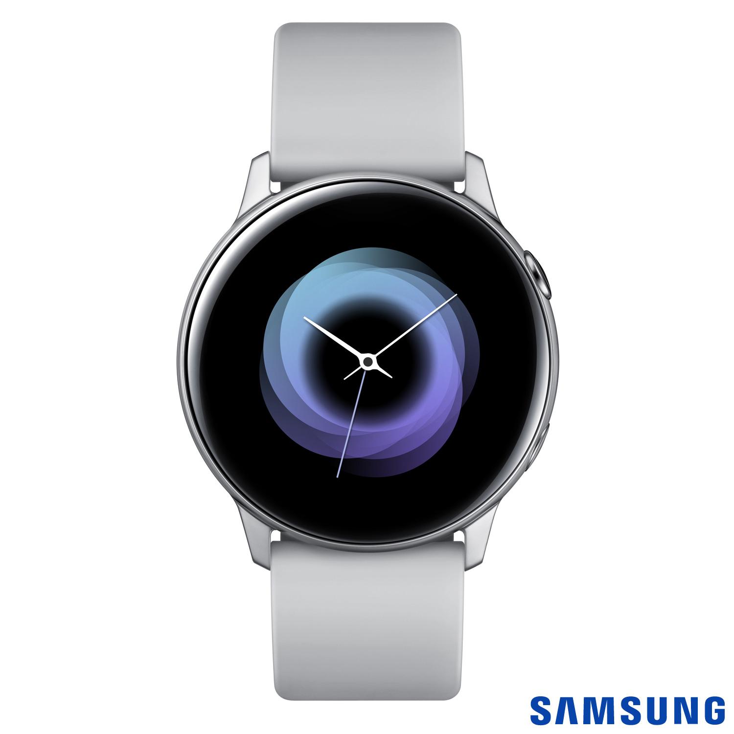 Galaxy Watch Active Samsung Prata com 39 5 mm Pulseira de Silicone Bluetooth NFC e 4GB SM R500NZSAZTO