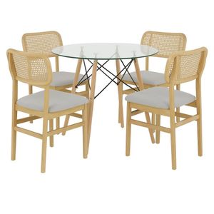Kit de Jantar 4 Cadeiras Amara e Mesa Redonda Eiffel de Vidro 90cm Para Cozinha e Sala de Jantar
