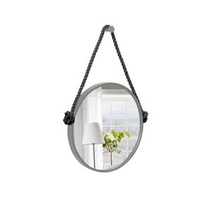 Espelho Decorativo Adnet Cinza Alça Corda Naval Preta 40cm Redondo