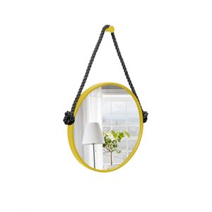Espelho Decorativo Adnet Amarelo Alça Corda Naval Preta 60cm Redondo