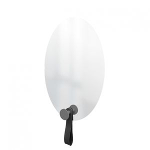 Espelho Funcional Hook Cinza Com Corino Preto  60x40 cm Oval