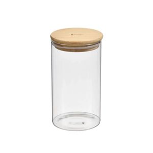 Pote Redondo em Vidro com Tampa em Bambu 800ml Kenya