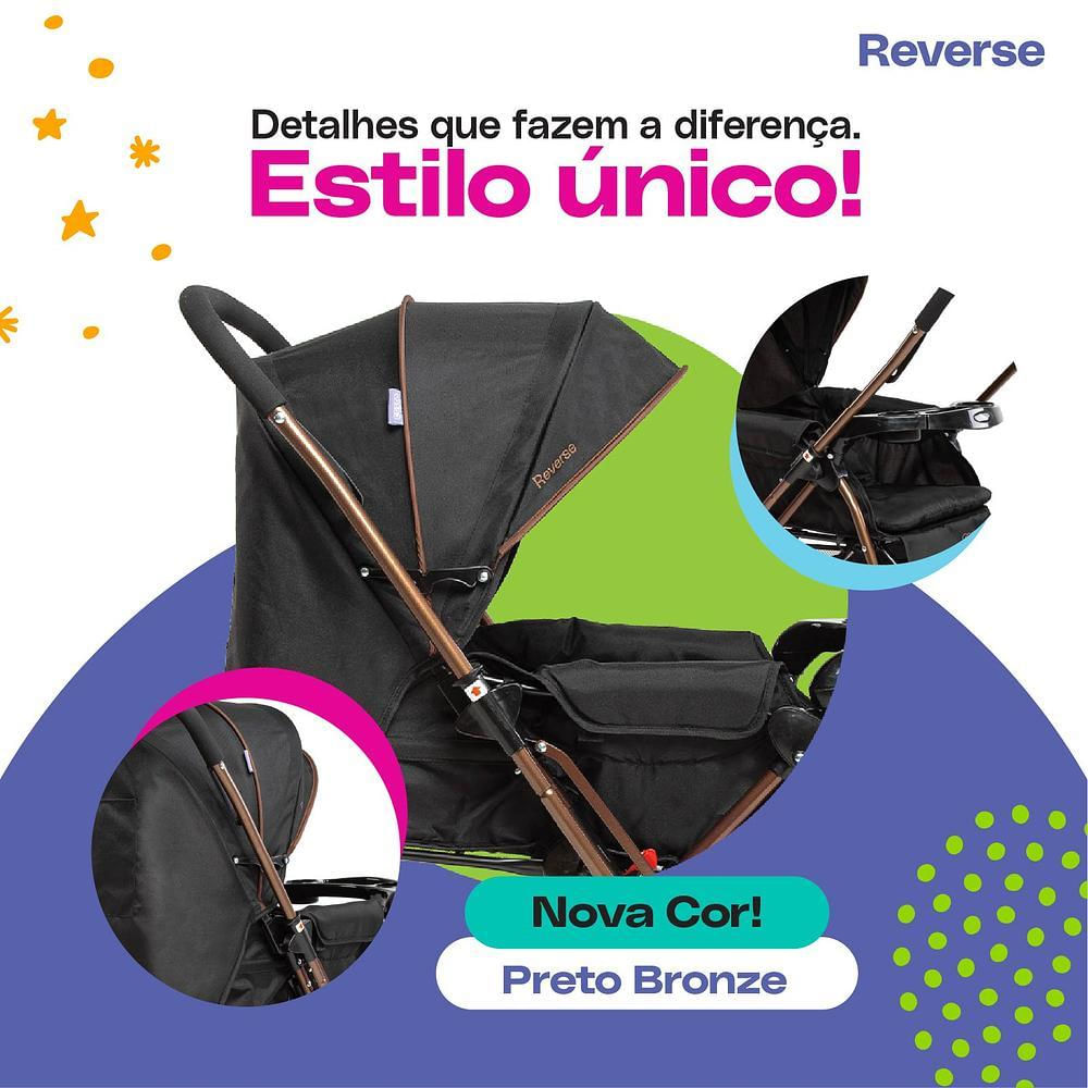 Carrinho com Bebê Conforto Travel System Reverse Preto Bronze