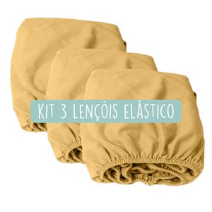 kit 3 Lençóis elástico moises algodão orgânico castanha cúrcuma