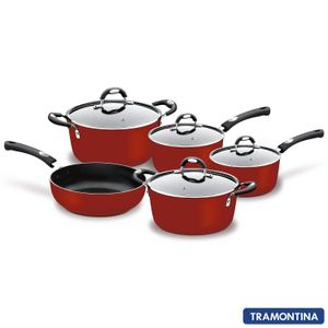 Conjunto de Panelas Antiaderente com 05 Peças Mônaco Vermelha - Tramontina