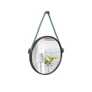 Espelho Decorativo Adnet Preto Alça Sisal 40cm Redondo
