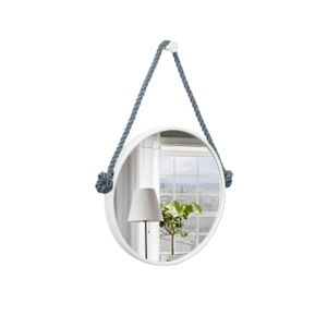 Espelho Decorativo Adnet Branco Alça Sisal 40cm Redondo