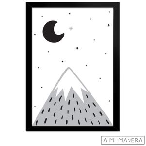 Pôster A3 com Moldura Montanha e Lua - A Mi Manera