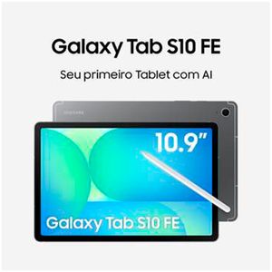 Tablet Samsung Galaxy S10 FE Cinza com 10,9", Wi-Fi, Android 15 e 8GB de RAM.