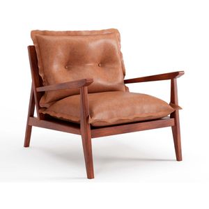 Poltrona Bruxelas Em Madeira Maciça e Estofada 70 x 71 x 87 cm (A x L x P) - Cor Castanho Tecido Corino 133A