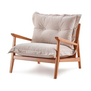 Poltrona Bruxelas Em Madeira Maciça e Estofada 70 x 71 x 87 cm (A x L x P) - Cor Champagne Tecido Suede 124A