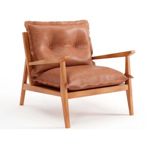 Poltrona Bruxelas Em Madeira Maciça e Estofada 70 x 71 x 87 cm (A x L x P) - Cor Champagne Tecido Corino 133A