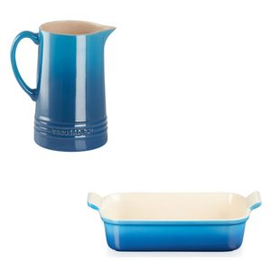 KIT LE CREUSET TRAVESSA HERITAGE 19CM E JARRA SCANDINAVIA 1,5L AZUL MARSEILLE