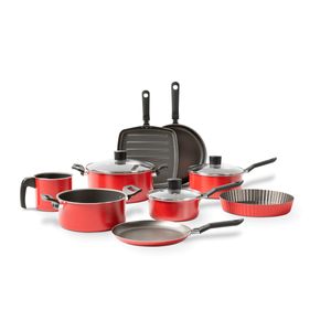 Jogo de Panelas Brinox Garlic Antiaderente Pró-flon 9 Peças Vermelho
