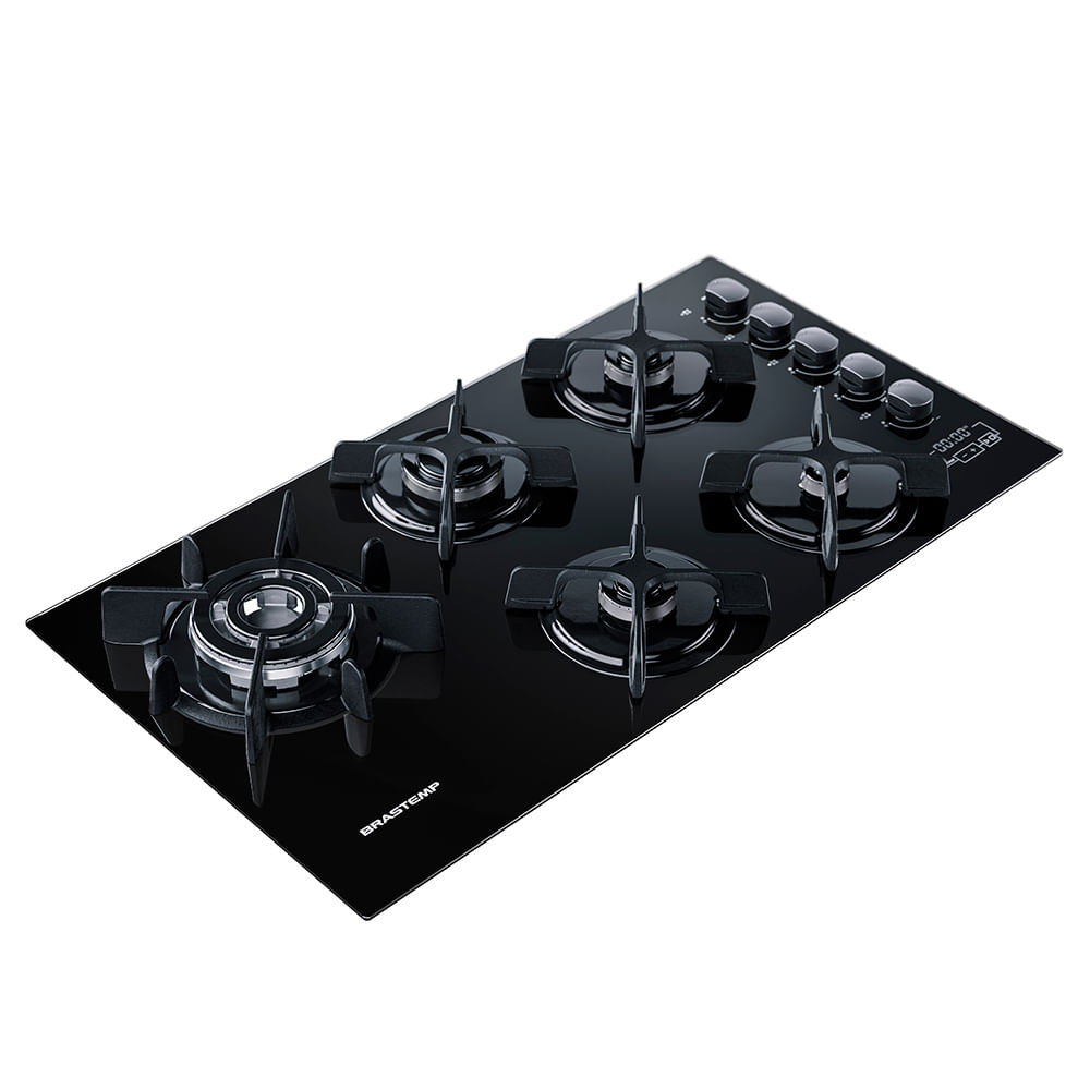 Cooktop 5 Bocas Brastemp Preto - Gourmand - Gás Bivolt - Bdt86aeuna