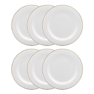 Jogo de pratos rasos em porcelana Strauss Gold 28cm 6 peças