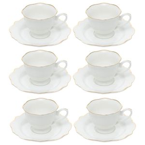 Jogo de xícaras de chá de porcelana Wolff Maldivas 6 peças 180ml filete dourado