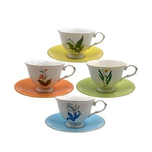 Jogo de xícaras para café L'Hermitage Flora em new bone china 90ml 8 peças colorido
