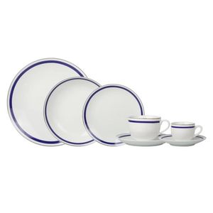 Jogo de Jantar em porcelana Silver Rim L'Hermitage Très Classique 42 peças azul