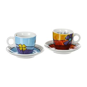 Jogo de xícaras expresso com pires em porcelana Egan 90ml 2 peças vermelho e azul