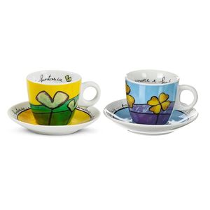 Jogo de xícaras café expresso em porcelana Egan Frane Amore 90ml 2 peças azul e verde