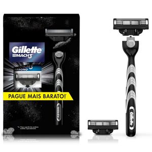 Aparelho Recarregável + 2 Carga Para Barbear Gillette Mach3 Carbono