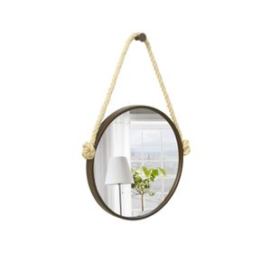 Espelho Decorativo Adnet Marrom Alça Sisal 20cm Redondo