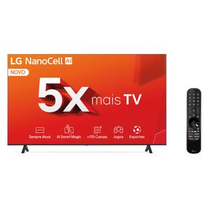 Smart TV 4K LG NanoCell 75" Polegadas 75NANO80TSA, Processador α5 Ger7 AI, Alexa, Controle Smart Magic e Wi-Fi