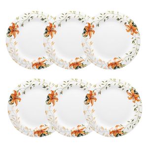 Jogo de pratos rasos em porcelana Strauss Fiori 6 peças