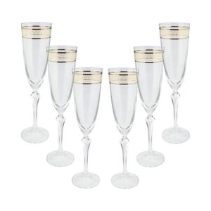 Jogo de taças champanhe cristal ecológico Bohemia Brocade com friso de ouro 200ml 6 peças