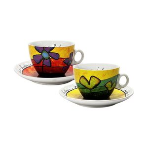 Jogo de xícaras capucciono com pires em porcelana Egan 250ml 2 peças amarela e vermelha