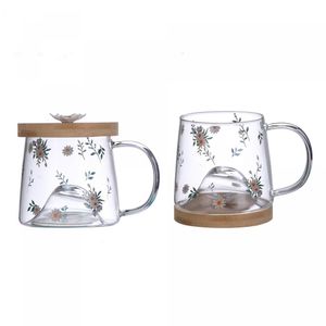 Caneca de Vidro Borossilicato com Pires de Bambu Daisy 330ml