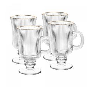 Kit 4 Taças Cappuccino Vidro Fio Ouro Lines 240ml Wolff