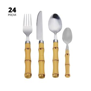 Faqueiro 24 Peças Bambu de Aço Inox