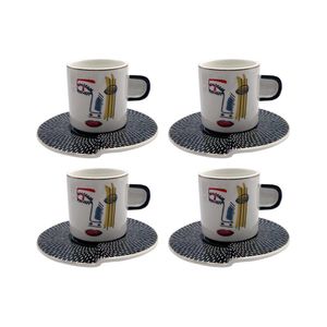 Jogo de xícaras café new bone china com borda dourada L'Hermitage Faces 100ml 4 peças
