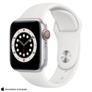 Apple Watch Series 6 Prata, 40mm, GPS+Celular, com Pulseira Esportiva Branca