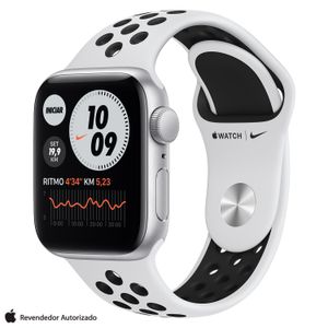 Apple Watch SE Nike Prata, 40mm, GPS, com Pulseira Esportiva Nike Platina e Preta