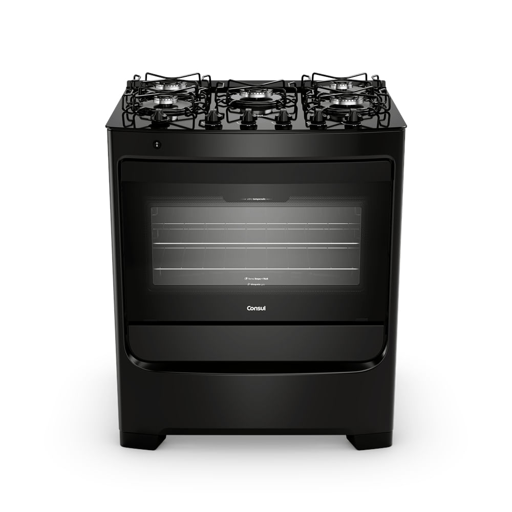Fogão 5 Bocas Consul Mesa de Vidro Preto - CFS5VBE Bivolt