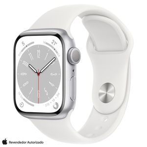 Apple Watch Series 8 (GPS 41 mm) Caixa Prateada de Alumínio com Pulseira Esportiva Branca