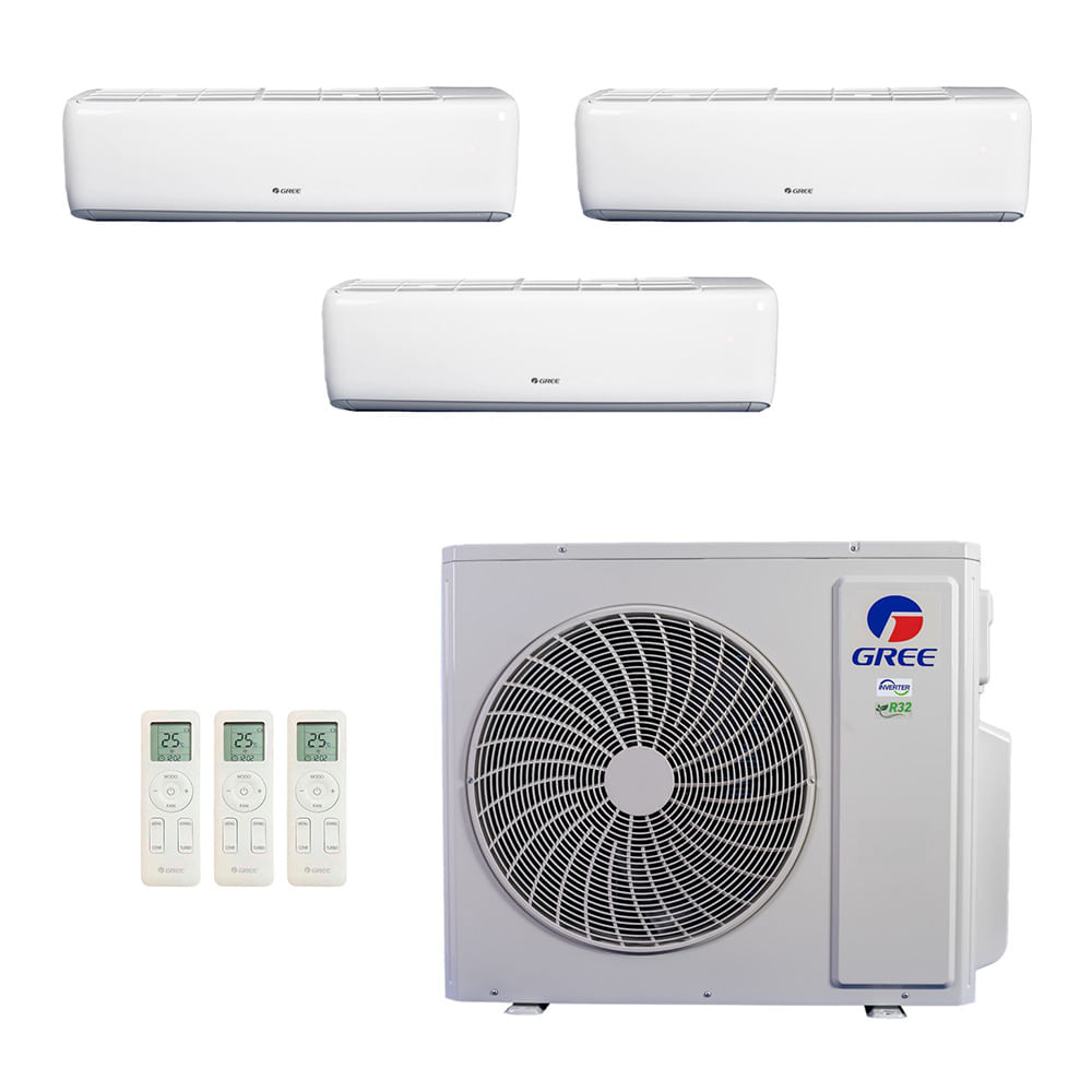 Ar Condicionado Multisplit Tri 42000 Btu(2x9000+24000) Quente/frio - Inverter - Gree - 220v - Gwh(24)ate-d6dna1a Gwh(09)atb-d6dna1a /