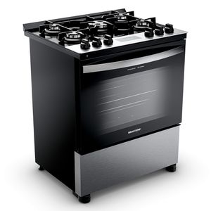 Fogão Brastemp 5 Bocas de Piso Inox com Mesa de Vidro, Turbo Chama e Timer - BFS5XAR