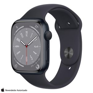 Apple Watch Series 8 (GPS 45 mm) Caixa de Alumínio Meia-noite, Pulseira Esportiva Meia-noite